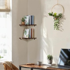 Demigo Corner Shelf Wall Mount, Set of 2 Solid 11.8 x 16.5 inches, Brown