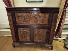 George Zee & Company Style Rosewood Dry Bar Cabinet Hand Carved