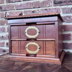 Rare Antique Art Deco National Walnut Wood Filing Cabinet 2 Drawers Tabletop