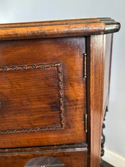 Antique 20s Jacobean Revival Gothic Copper Lined Wood Humidor Cabinet Side Table