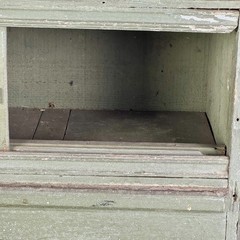 A Primitive Vintage Handmade Multi Compartment Wood Cabinet In Military Green