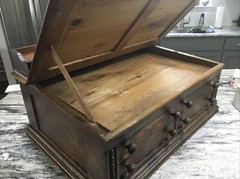 Antique “CLARK’S ONT” Oak Spool Cabinet, 4 Drawers, Slant top desk.  EXC COND