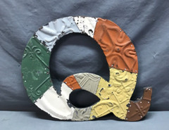 Decorative Salvage Tin Ceiling 12″ Patchwork Metal VTG Letter Q Old 275-25B