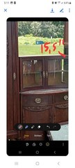 Antique Wood Cabinet with Carved Glass Doors, Drawers, 75.5″ x 66″ x 17.5″