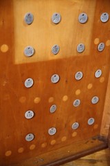 Antique Display Case Apothecary Cabinet Tiger Oak Locker Tags Keys Vintage Wood