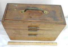 Unusual Antique 3 Section Wood Tool Box Machinist Parts Jewelry Razors Cabinet