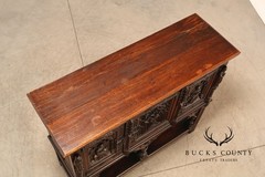 Antique Neo-Gothic Carved Oak Sideboard Server With Figural Panels