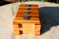 Mini Pine Wooden Vintage Storage Cabinet Chest Four Drawers-Brass Handles