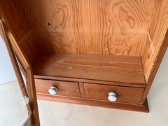 Vintage French wooden wall cabinet, 1950’s wall display case, mini glass chest