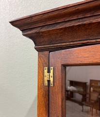 Antique English Large Bookcase Bookshelf Cabinet Double Door Glass Oak c. 1910s