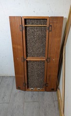 Vintage Rustic Solid Wood Skinny Display Curio Cabinet Memo Cork Board & Doors