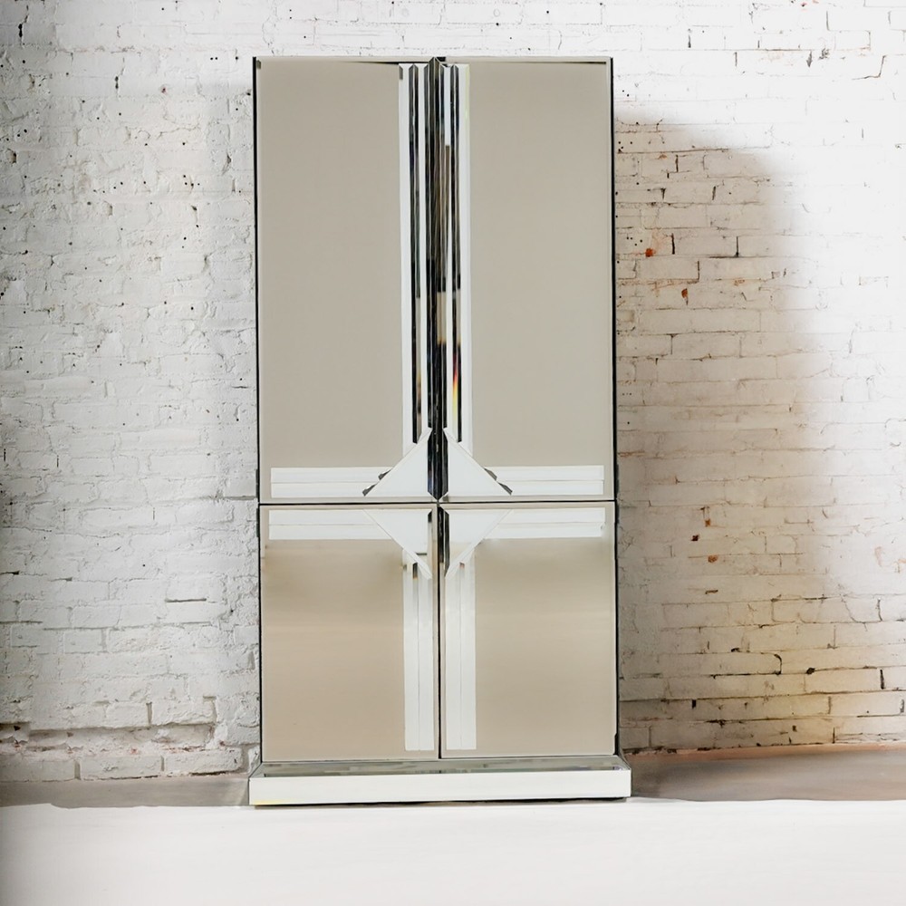 Late 20th Century Postmodern to Art Deco Revival Mirrored Entertainment Cabinet
