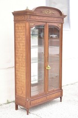 Antique French Louis XVI Style 94″ Curio China Display Cabinet Bookcase w Bronze