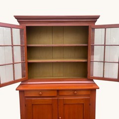 19th Century 2 Part Poplar Red Painted County Cupboard