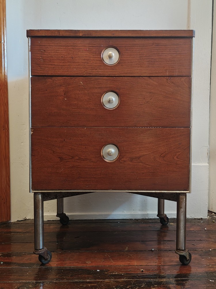 1960’s Industrial MCM Raymond Loewy Hill Rom NightstaND Cabinet with drawers