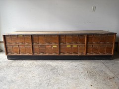 Vintage multi drawer apothecary wood cabinet woodworker carpenter bin storage