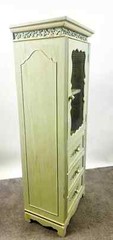 French Provincial Style Mid-Century Distressed Green Cabinet with Three Drawers