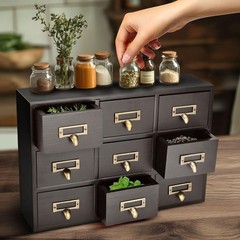 Apothecary Cabinet 9 Drawers Wooden Desktop Organizer for Home Office Jewelry