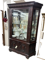 64352 Large RARE Antique Victorian Mahogany China Cabinet Curio