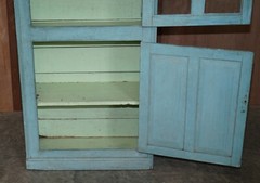 HAND PAINTED ANTIQUE VICTORIAN CIRCA 1860 PINE HOUSEKEEPERS CUPBOARD LINEN POTS