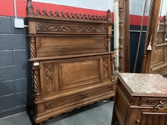 Antique 3 piece Gothic French Walnut Bedroom Set ,Bed , Nightstand , Armoire