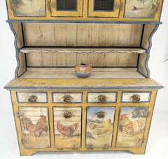 Rare Phenomenal Solid Teak Country Paint Decorated Painted Farm Style Cupboard