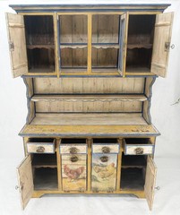 Rare Phenomenal Solid Teak Country Paint Decorated Painted Farm Style Cupboard