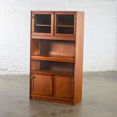 Scandinavian Modern Teak 2 Piece Display Cabinet or Bookcase Made in Denmark