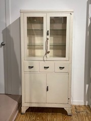 Vintage 1930s Antique Medical Cabinet – Locking Glass Doors, Lighted Interior