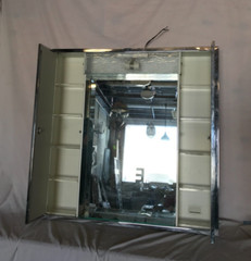 Mid Century Recessed Double Door Shadow Box Medicine Cabinet Mirror Old 1950-24B