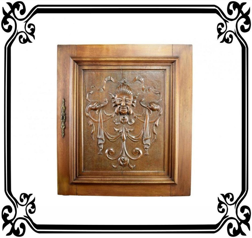 French Antique Hand Carved Wood Cupboard Chimera Head and Mascaron 19th