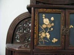Sale-Important Japanese Wall Etagere Display Cabinet with Inlay Design, 19th C
