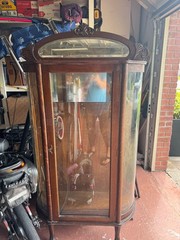 antique vintage curved glass curio cabinet