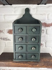 Primitive Rustic VTG Wood Apothecary 4 Drawer Green Kitchen Spice Wall Cabinet