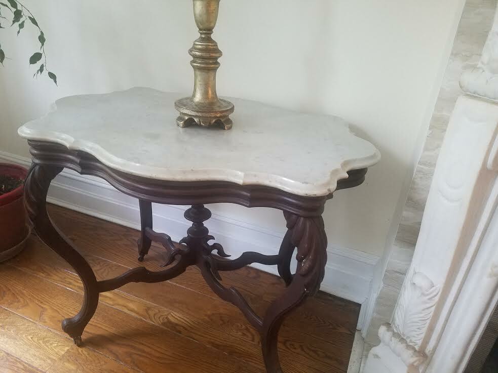 Marble Top French Provincial End Table