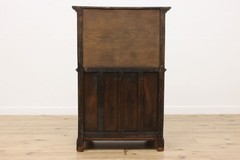 Gothic Antique Oak Bar, Hall or Bath Cabinet, Carved Knights #55395