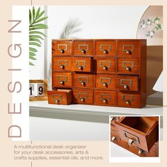16 Drawer Wood Apothecary Cabinet Library Card Catalog File Organizer Vertical