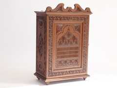 Art Nouveau Dutch Wooden Cabinet Antique Chip Carved Chest Folk Art Apothecary