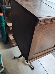Antique Clark’s 6 Drawer Mile End Spool Cabinet – Solid Wood- Embossed Tin