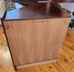 Mid-century Danish Rosewood Corner Cabinet w/Tambour Doors & Floating Shelf