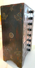 RARE ANTIQUE ASIAN 8 DRAWER WOOD SP[ICE ORGANIZER CABINET 13 1/2 INCHES HIGH