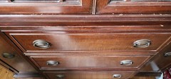 china cabinet Rway, brown, 74 inches tall, width 44 1/2 inches, depth is 16 in.