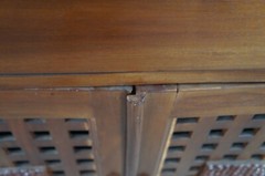 Vintage Indonesian Mahogany Lattice Carved Cupboard Buffet Server Drybar