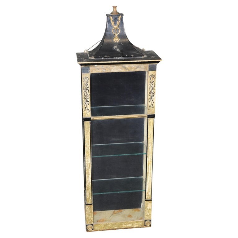 Antique Directoire Style Paint decorated Wall Vitrine Display Cabinet