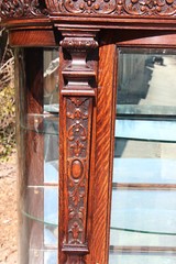 Victorian Heavily Carved Tiger Oak Bow Front China Display Cabinet Horner Flint