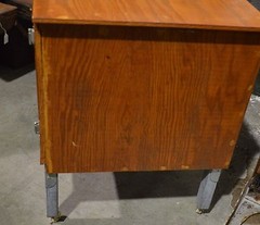 Vintage Wooded Rolling Cabinet Home OFFICE Doors METAL BASE Legs Industrial