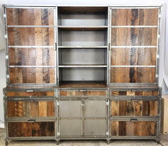 Industrial Credenza w/ Hutch Reclaimed Wood Welded High End Brutalist 96″ TALL!