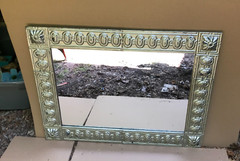 Decorative Medallion Tin Ceiling 36″ x 47″ Silver Metal Wall Mirror Old 1052-23B