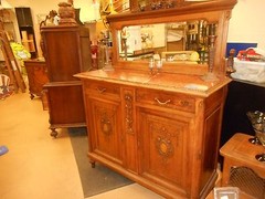 Antique American Quartersawn Tiger? Oak Marble top Sideboard with Mirror