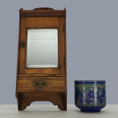 Antique Medicine Apothecary Cabinet Carved Wood Beveled Glass Hobnails Wall Hang